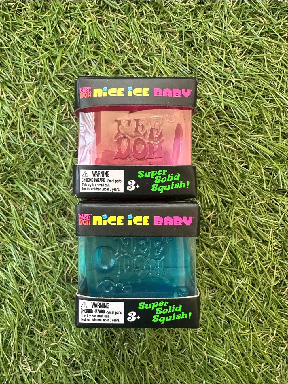 Needoh Nice Ice Baby Squishy Toy Cube Blue & Pink Set Of 2 Brand New